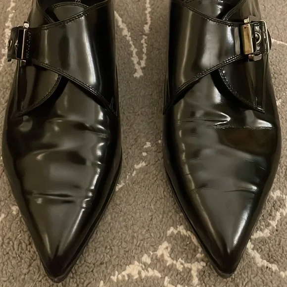 Sergio Rossi Single Buckle Black Leather Women’s Loafers Flats - Picture 5 of 11